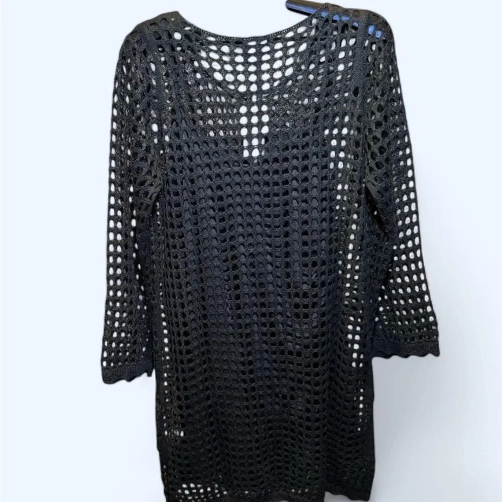 Sold! Women’s Black Open crochet Crochet Dress with Slip Dress Lining - Picture 2 of 6